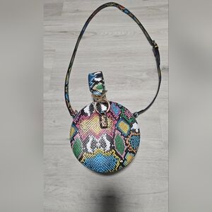 Multicolor Snakeskin Pattern Round Crossbody Bag
